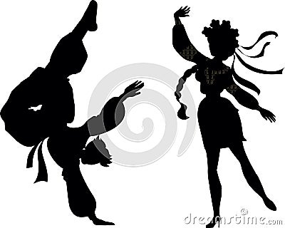 A strong and handsome guy and a beautiful girl dance the Ukrainian national dancel Vector Illustration